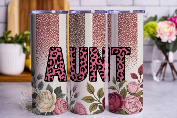 AUNT Pink Leopard Glitter Tumbler Wrap