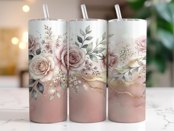 Blush Rose Gold Floral 20oz Tumbler Wrap