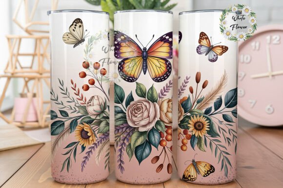 Boho Butterfly Floral 20oz Tumbler Wrap