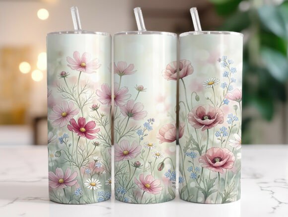 Boho Cosmos Flower 20 Oz Tumbler Wrap