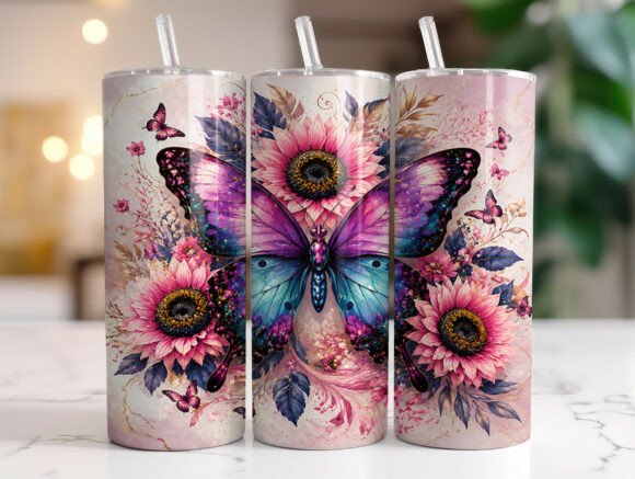 Butterfly Sunflower Floral Tumbler Wraps