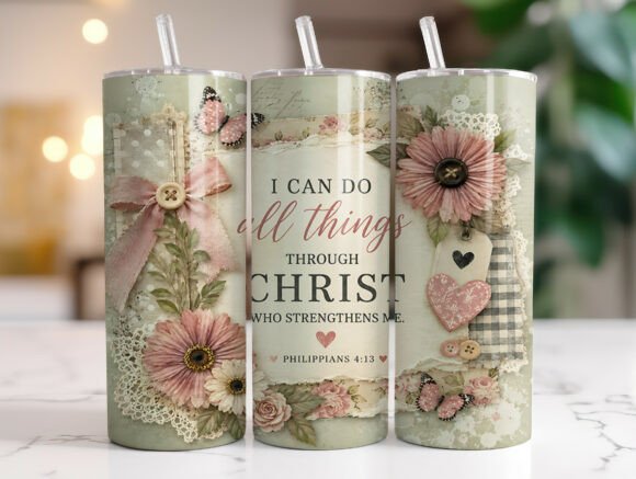 Christian Bible Verse Floral Tumbler PNG