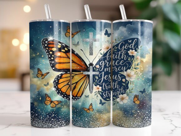 Christian Butterfly Cross Faith Tumbler
