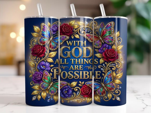 Christian Butterfly Floral Quote Tumbler