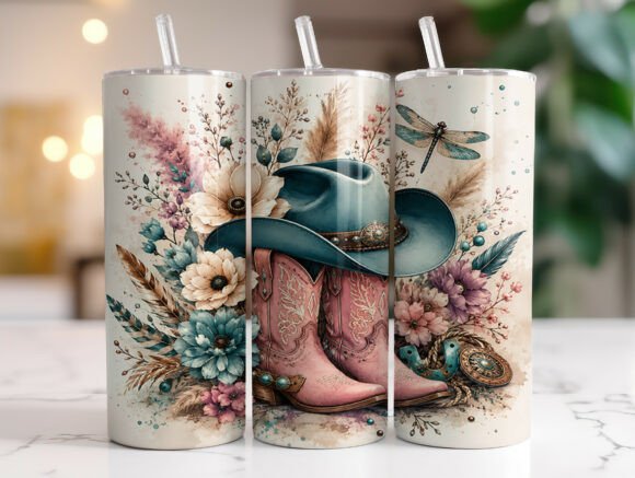 Cowgirl Boots Floral 20oz Tumbler Wrap