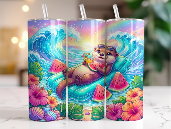 Cute Otter Summer 20oz Tumbler Wrap PNG