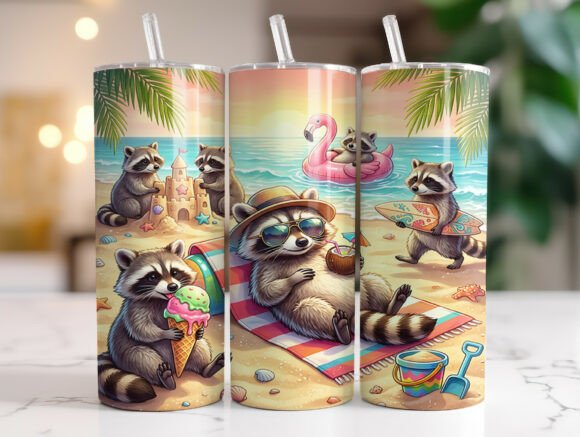 Cute Raccoon Summer Beach Tumbler Wrap