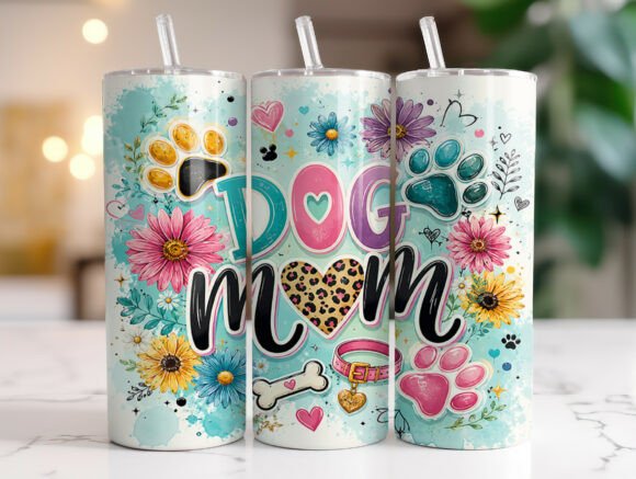Dog Mom Floral Paw 20oz Tumbler Wrap