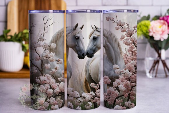 Elegant White Horse Floral Art Tumbler W