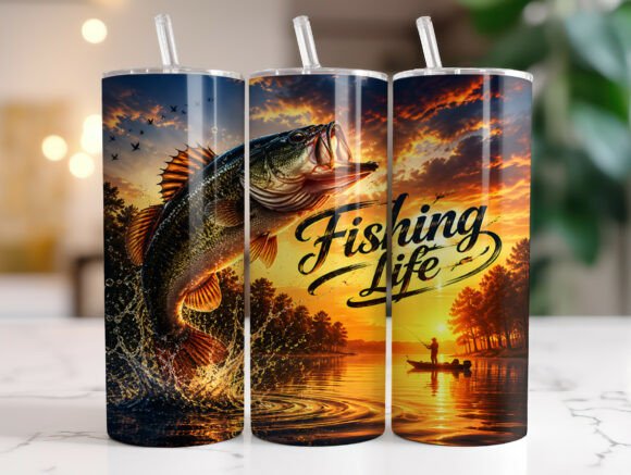 Fishing Life Bass 20oz Tumbler Wrap PNG