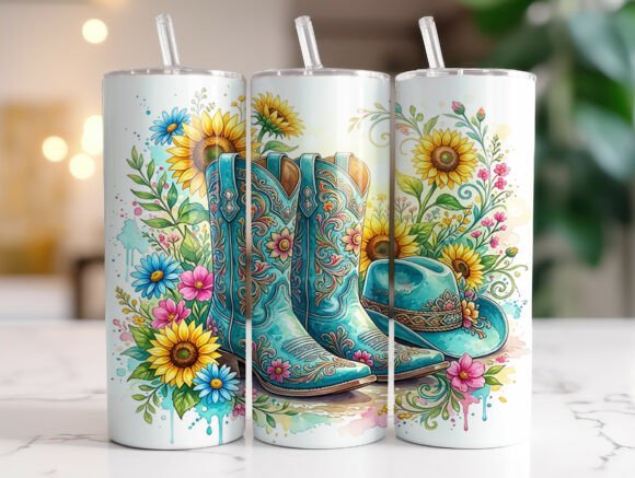 Floral Cowboy Boots 20 Oz Tumbler Wrap