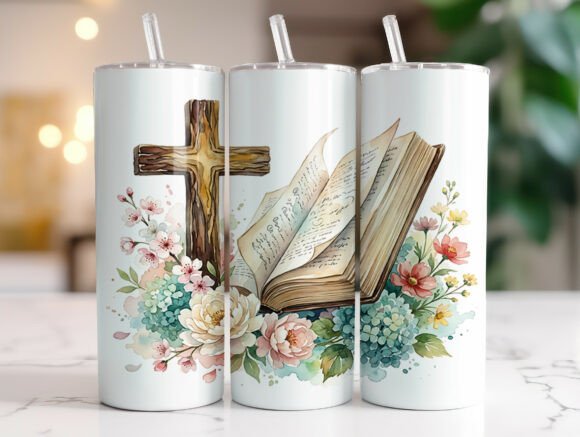 Floral Cross Bible 20oz Tumbler Wrap