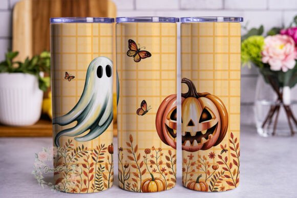 Ghost Pumpkin Plaid 20oz Tumbler Wrap