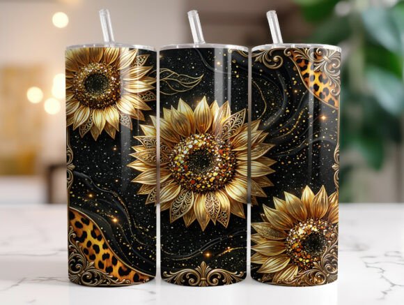 Gold Sunflower Glitter 20oz Tumbler Wrap