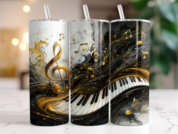 Golden Treble Clef Piano Music Tumbler