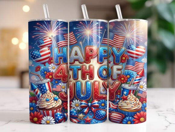 Happy 4th of July 20oz Tumbler Wrap PNG