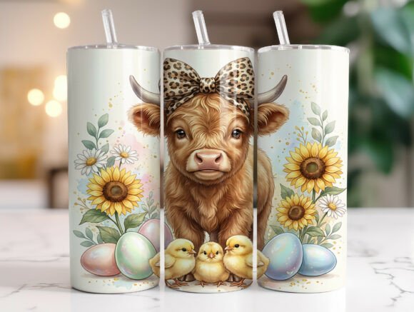 Leopard Bow Easter Highland Cow Tumbler