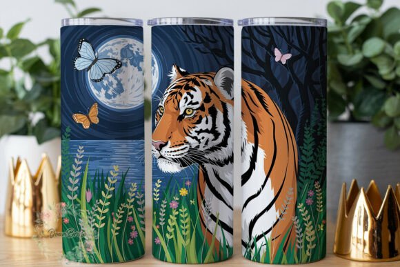 Mystical Tiger Moonlit Flora Tumbler