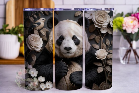Panda Carved Floral 20oz Tumbler Wrap