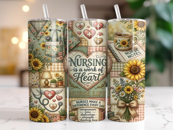 Patchwork Nurse Life Tumbler Wrap PNG
