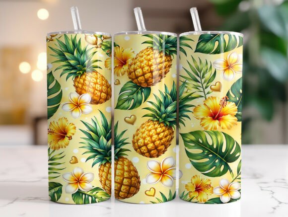 Pineapple Plumeria Tropical Tumbler Wrap