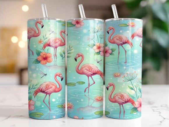 Pink Flamingo Tropical Flowers Tumbler