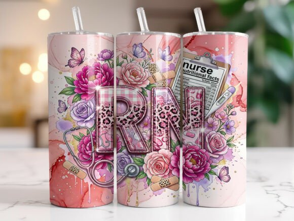 Pink Floral RN Nurse 20oz Tumbler Wrap
