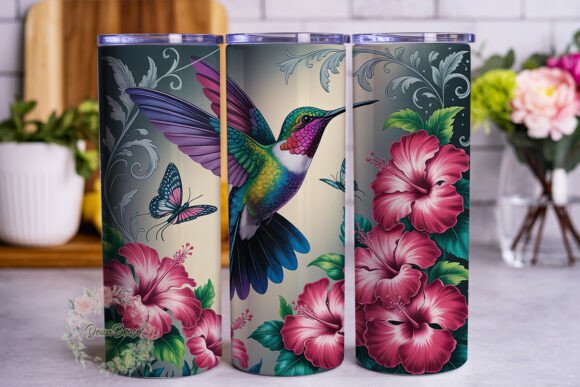 Pink Hummingbird Floral 20oz Tumbler Wra