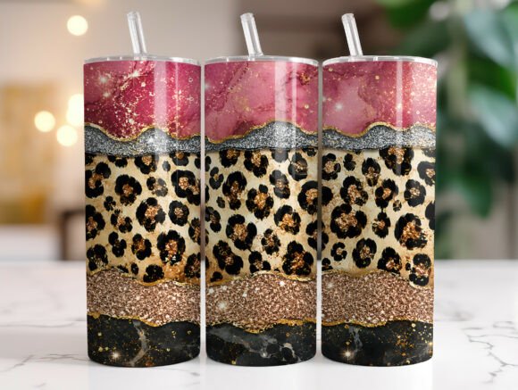Pink Leopard Glitter Marble Tumbler Wrap