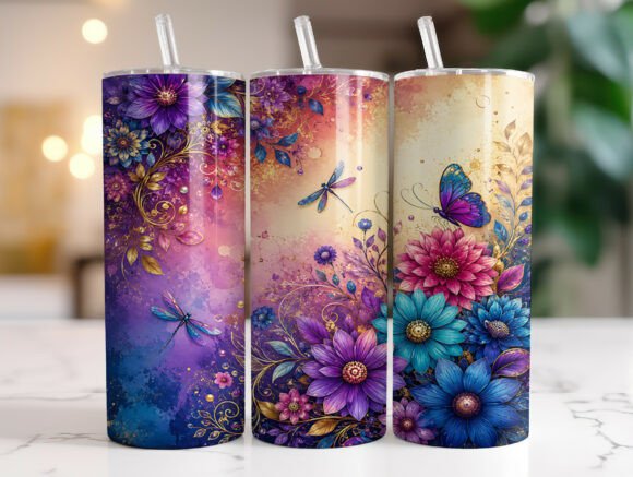 Purple Blue Fantasy Flowers Tumbler Wrap