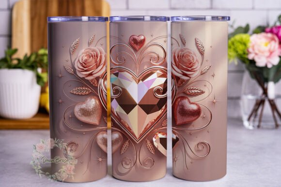 Rose Gold Heart Floral 20oz Tumbler Wrap