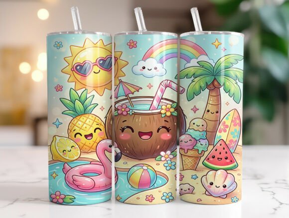 Summer Beach Kawaii Tropical Tumbler PNG
