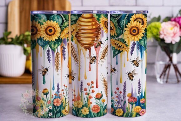 Sunny Blossom Bee Tumbler Wrap PNG