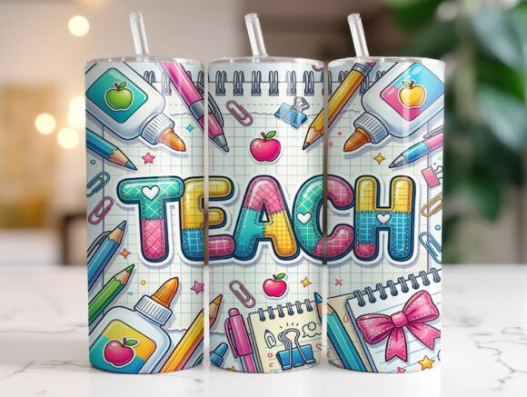 Teacher 20oz Skinny Tumbler Wrap PNG