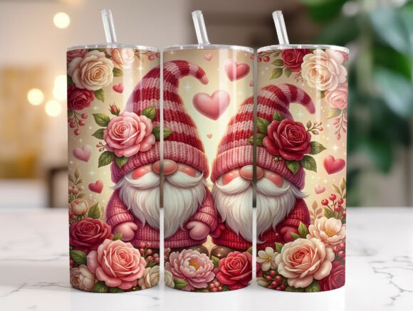 Valentine Gnome Rose Heart Tumbler Wrap