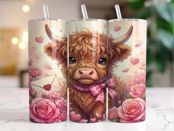 Valentine Highland Cow Love Tumbler Wrap