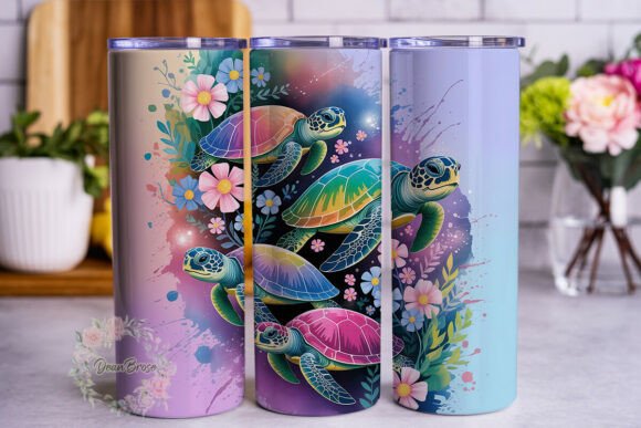 Vibrant Sea Turtles Floral 20oz Tumbler