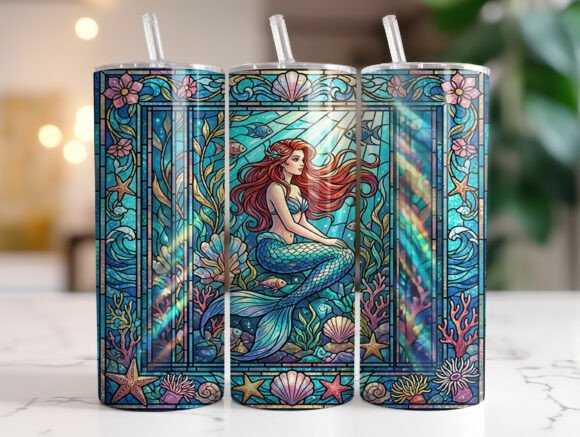 Vintage Stained Glass Mermaid Tumbler