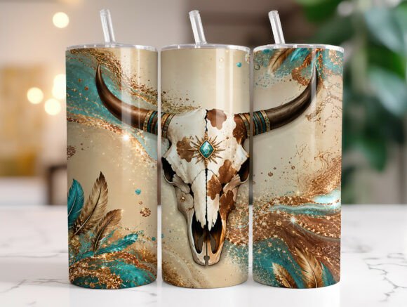 Western Cow Skull Glitter Tumbler Wrap