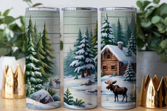 Winter Moose Cabin 20oz Tumbler Wrap